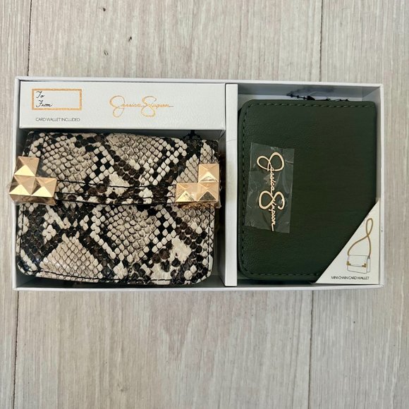 JESSICA SIMPSON Natural Python Flap Credit Card Key & Card Case 2 pc SET - Picture 3 of 10